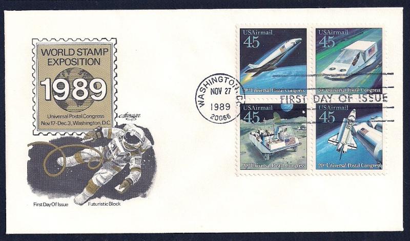 UNITED STATES FDC 45¢ Postal Congress BLOCK 1989 Artmaster