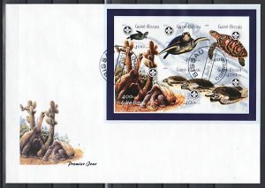 Guinea Bissau, Mi cat. 1584-1589 B. Turtles, IMPERF sheet. First day cover.