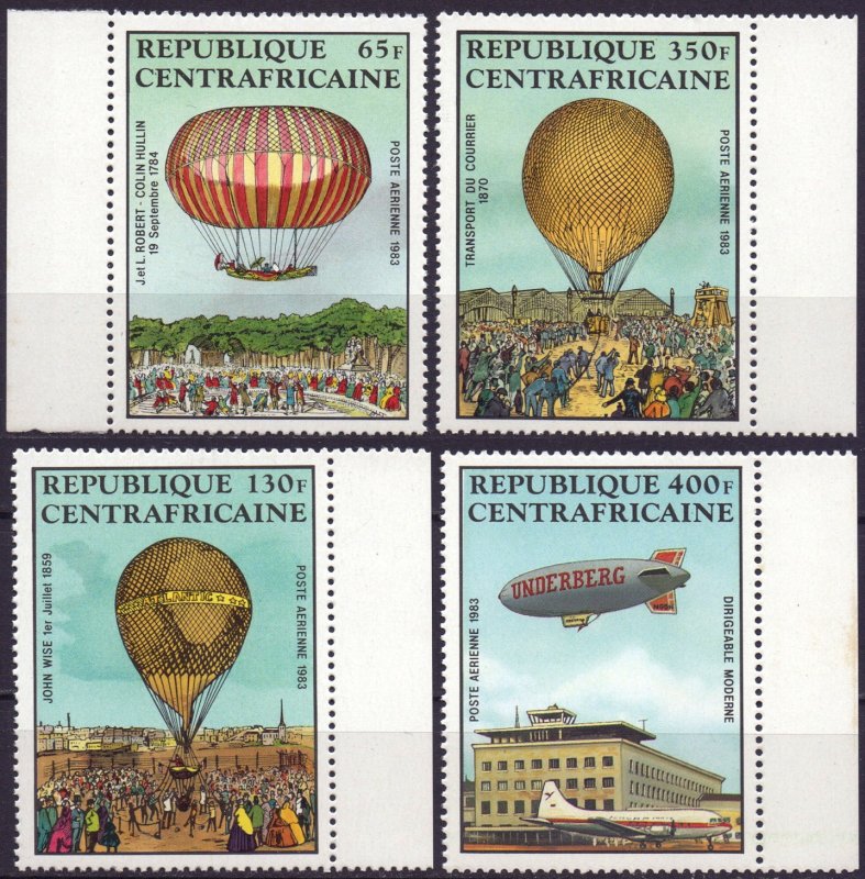 Central African Republic. 1983. 938-41 bl236. Balloons. MNH.