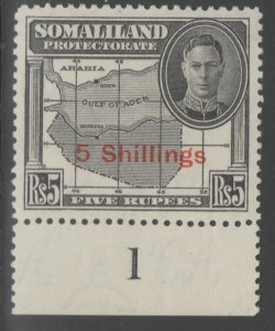 SOMALILAND SG135 1951 5/= on 5r BLACK MTD MINT