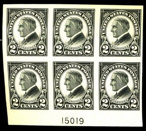 U.S. #611 MINT PL# BLOCK OF 6 OG NH