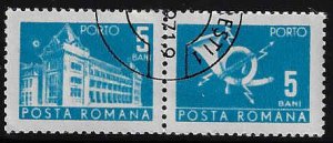 Romania #J128 Pair Used - OG (CTO); 5b General Post Office & Post Horn (1970)