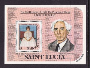 British Royalty-St. Lucia-Sc#594-unused NH sheet-Diana 21