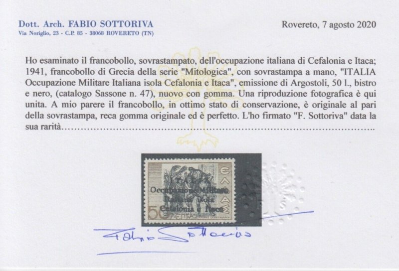 CEFALONIA AGROSTOLI Ov. cv 15000$  MH* CERTIFICATE SOTTORIVA Sass.n.47