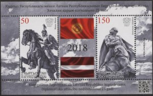 Kyrgyzstan KEP 92 (mnh s/s) diplomatic relations with Latvia (2018)