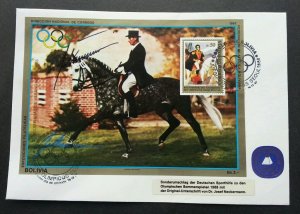 Bolivia Summer Olympics 1988 1987 Horse Sport FDC