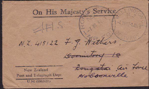 NEW ZEALAND 1942 small OHMS cover - scarce RONGOTAI AIR FORCE cds...........8968