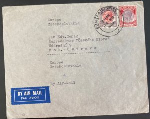 1937 Singapore Malaya Airmail cover To Mor Czechoslovakia