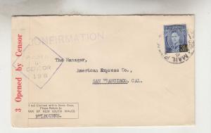 AUSTRALIA, 1942 Censored cover, KGVI 3 1./2d. on 3d., MELBOURNE to USA.