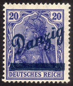 1920, Danzig 20pfg, MH, slipped overprint, Sc 38, Mi 23