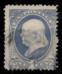 US - 1873 - Sc.156 1c Grey Blue - fine used Black Cork Cancel