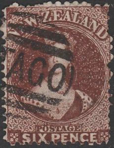 NEW ZEALAND 1864 Chalon 6d perf 12½ Wmk NZ SG108 used......................65587