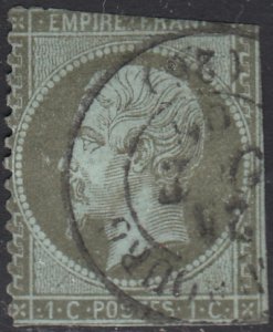 France 1862-71 used Sc #22 1c Emperor Napoleon III Type II trimmed perfs