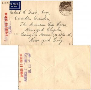 Australia 9d Platypus c1942 G.P.O. Sydney, N.S.W. Airmail to New York, N.Y.  ...