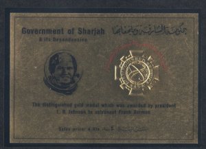 Sharjah # MIBlock106, Frank Borman Medal, Gold Foil Souvenir Sheet. Mint NH