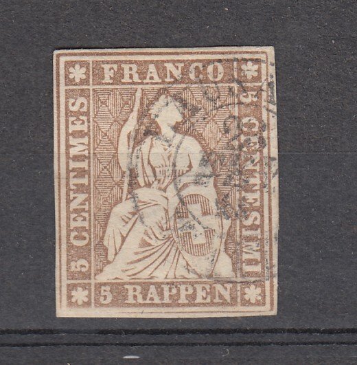 J40828 JL Stamps 1855-7 switzerland used #25 helvetia 4 margins