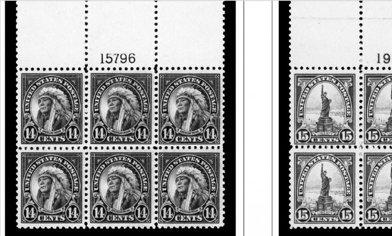 US 1901-1929 PLATE BLOCKS STAMP ALBUM PAGES (46 PDF b&w illustrated pages)