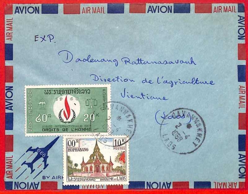 aa6376 - LAOS - Postal History -  COVER from SAVANNAKHET 1968 Architecture UNO