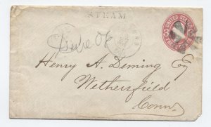 1860s Hartford CT 3ct stamped envelope with 'STEAM' and due 6 in circle h.4839