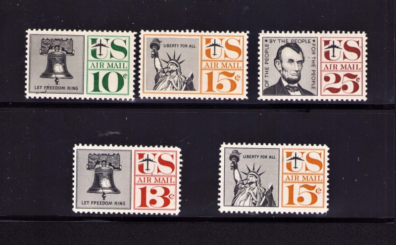 US Scott # C57, C58 Joined Center Frame, C59, C62, & C63   1959 - 1967 MNH