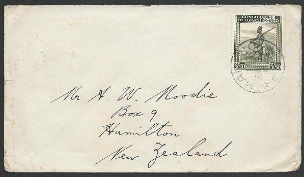 BELGIAN CONGO 1946 cover ex MANONO to New Zealand..........................47617