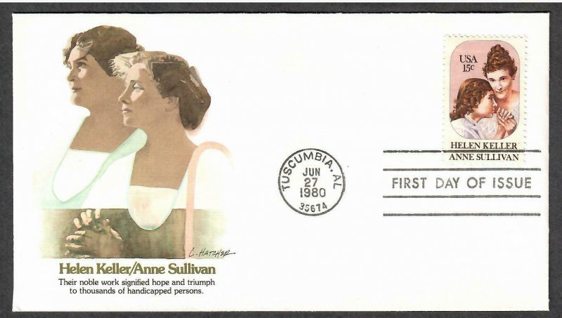 US # 1824 Helen Keller / Anne Sullivan Fleetwood FDC - I Combine S/H