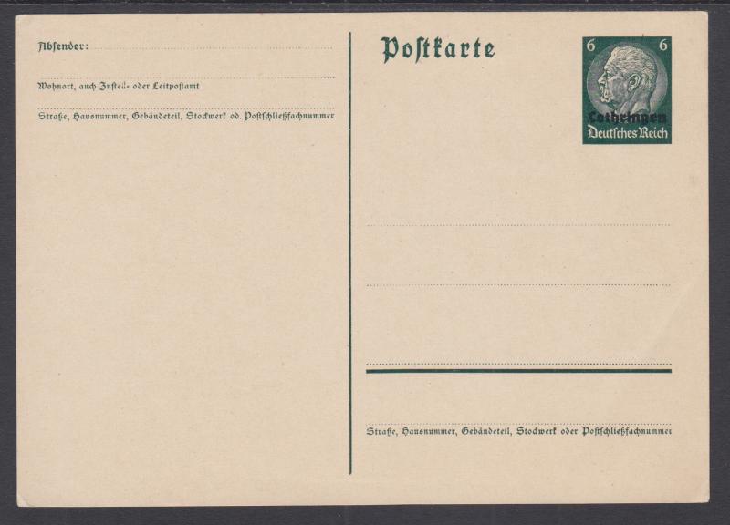 Germany, Occupation of Lorraine, H&G I31 mint 1940 6pf Postal Card w/ ovpt