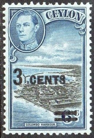 Ceylon 1941 3c on 6c Colombo Harbour MH