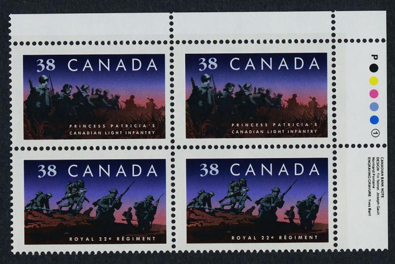 Canada 1250a TR Plate Block MNH Infantry Regiments, Military