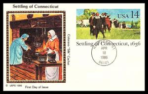 #UX109 Settling of Connecticut -  Post Card - Colorano Silk Cachet 18EV