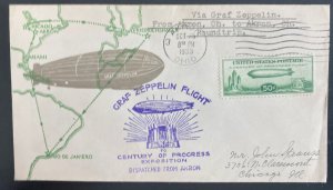 1933 Akron USA LZ 127 Graf Zeppelin Flight cover To Century Of Progress Sc#C18