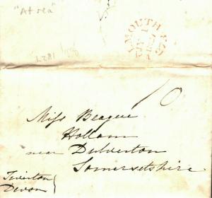 GB MARITIME Cornwall Cover Falmouth Mourning Letter Ship *AT SEA* 1827 Som N217