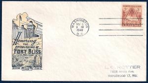 UNITED STATES FDC 3¢ Ft Bliss Centennial 1948 Ioor