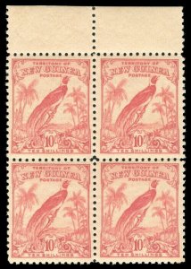 New Guinea 1932 KGV Bird of Paradise 10s pink block of four MNH. SG 188.