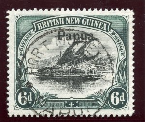 Papua 1906 Lakatoi 6d black & myrtle-green (large Papua) VFU. SG 18.