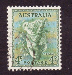 Australia 1956 Sc#293, SG230a 4d Green Koala No Wmk P15x14 USED.