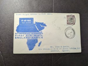 1931 British KUT Airmail First Flight Cover FFC Mwanza Tanganyika to Kampala