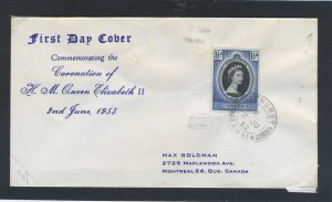 Gambia  1953 QEII Coronation on First Day Cover