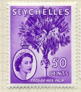 SEYCHELLES;  1954 early QEII issue fine Mint hinged 50c. value