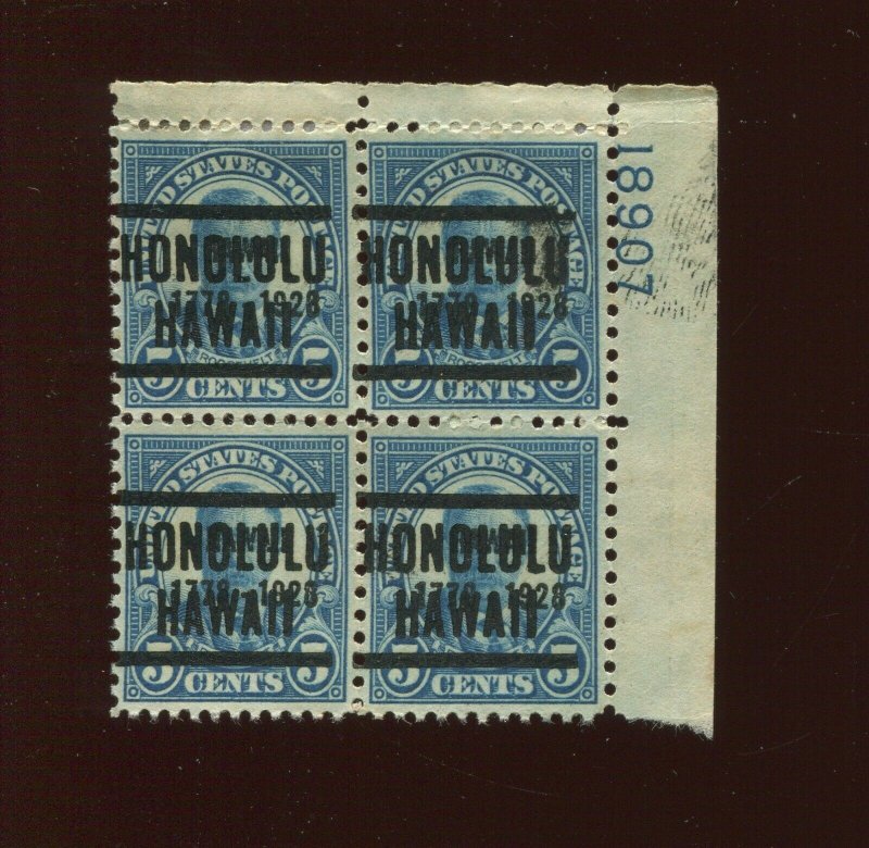 648 Hawaii USED Plate Block of 4 Stamps HONOLULU HAWAII PRECANCEL (BY