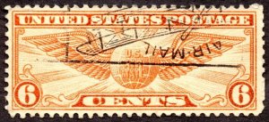 1934, US 6c, Winged Globe, Used, Bi-Plane cancel, Sc C19