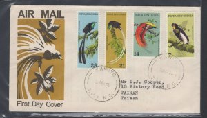 Papua New Guinea #365-68 (1973 Birds set) addressed cachet FDC