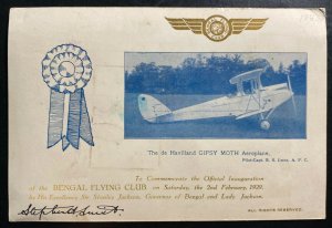 1929 Dum Dum India Bengal Flying Club Souvenir  Postcard cover FFC To Calcutta