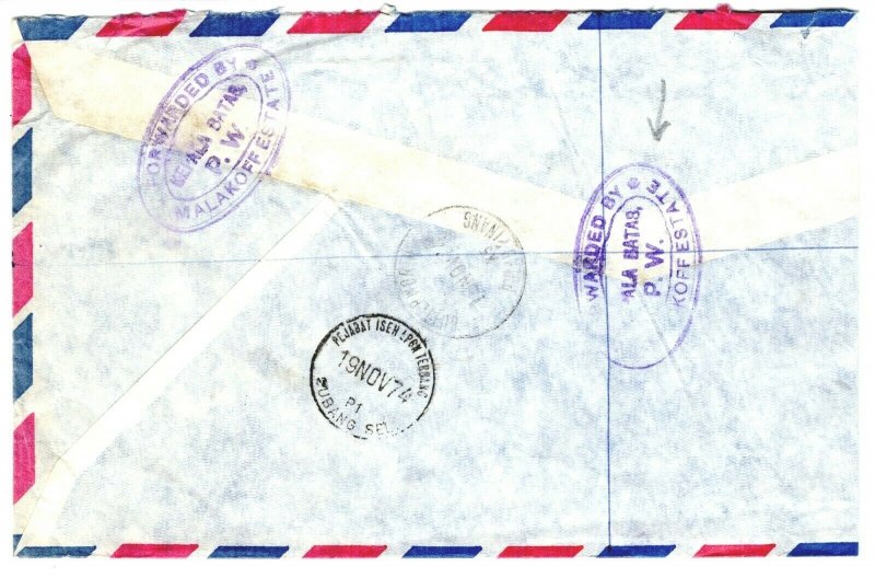 Malaya PENANG FORWARDING AGENT Cover 1971 Malakoff Estate Violet FAC SUGAR MC71