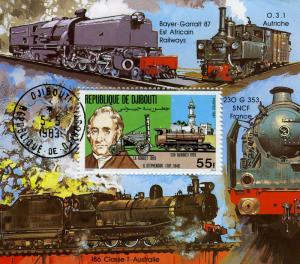 Djibouti 1981 Trains Locomotives Souvenir Sheet Perforated Canceled