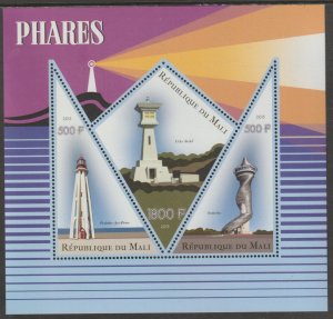 LIGHTHOUSES  perf sheet containing three shaped values mnh