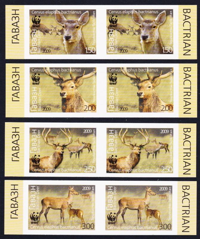 Tajikistan WWF Bactrian Deer 4v Imperforated Pairs T2 MI#527-530B