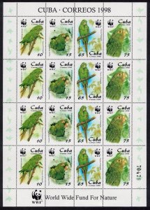 CUBA Sc# 3961-3964 WORLD WILDLIFE FUND parrots WWF birds MINI SHEET   1998 MNH