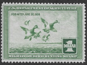 US Stamps Scott #RW4 MH F-VF Federal Duck $1 Light Green Scaup Ducks SCV $140