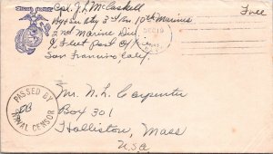 3rd Btn 10th Marine 1943 - Naval Censor Cover / Free Frank Mail - J5083